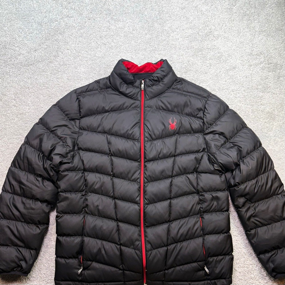 Spyder Mens XL Black Red Down Puffer Jacket Full Zip Winter Coat 71H66020-96
